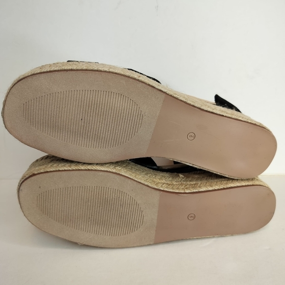 JUSTFAB Corinna Espadrille Sandals Black Suede Flat Wedges Women's 9 Ankle Strap - Picture 15 of 16